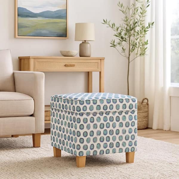 Pyp White, Blue and Green and Brown Polyester Square Storage Ottoman