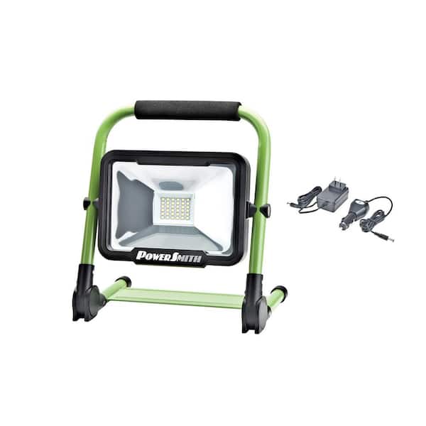 PowerSmith 1,800 Lumen Weatherproof Rechargeable Lithium-ion Foldable LED Work Light with 4 Modes, Stand, Charger and USB