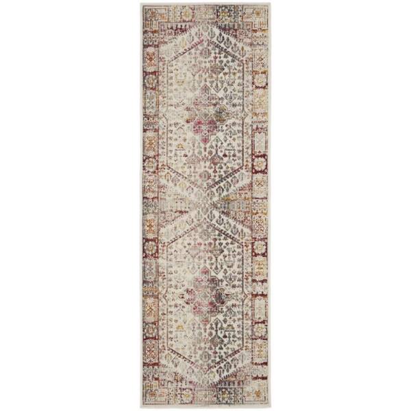 2 ft. x 6 ft. Beige Floral Washable Area Rug
