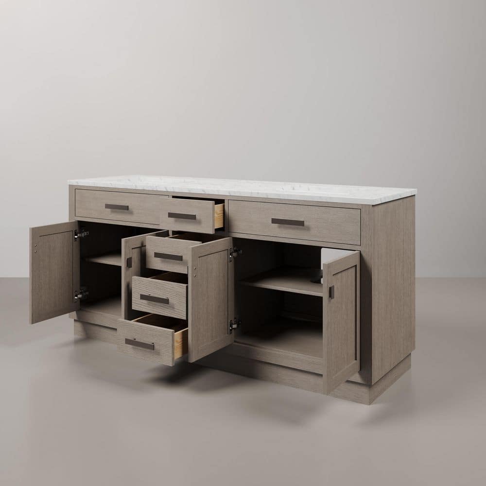 Gray Double Freestanding Bathroom Vanity with Marble Top
