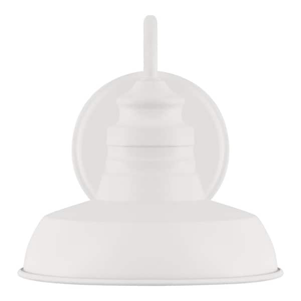 Hampton Bay Elmcroft 7.63 in. 1-Light Designer White Farmhouse Wall Sconce with Metal Shade