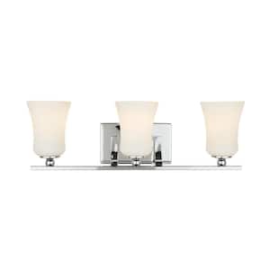 3-Light Chrome Square Bath Vanity Light with Etched White Glass