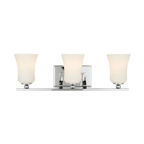 Home Decorators Collection 3-Light Chrome Square Bath Vanity Light with Etched White Glass