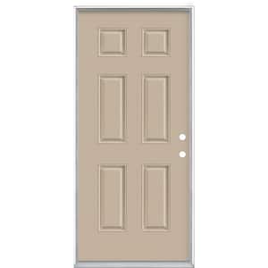 36 in. x 80 in. 6-Panel Canyon View Left Hand Inswing Painted Smooth Fiberglass Prehung Front Exterior Door, Vinyl Frame