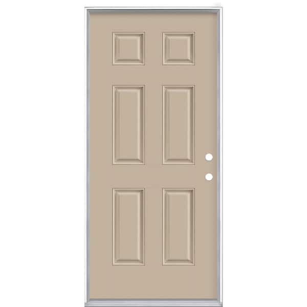 Masonite 36 in. x 80 in. 6-Panel Canyon View Left Hand Inswing Painted Smooth Fiberglass Prehung Front Exterior Door, Vinyl Frame