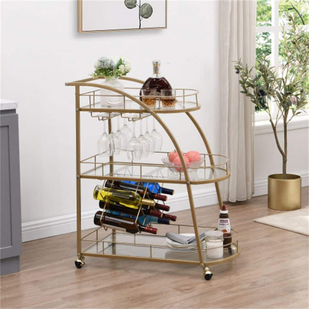 Gold Serving Wine Cart with 3-Shelf M107158013 - The Home Depot