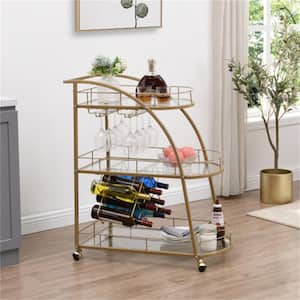 Gold Serving Wine Cart with 3-Shelf