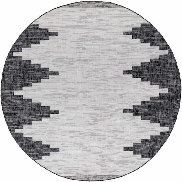 Djugun Black/Charcoal/Off White 7 ft. Round Area Rug