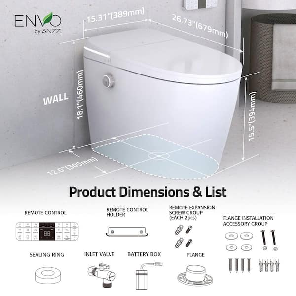 ANZZI Dia Series 1.28 GPF 1-Piece Elongated Auto Open Smart Bidet