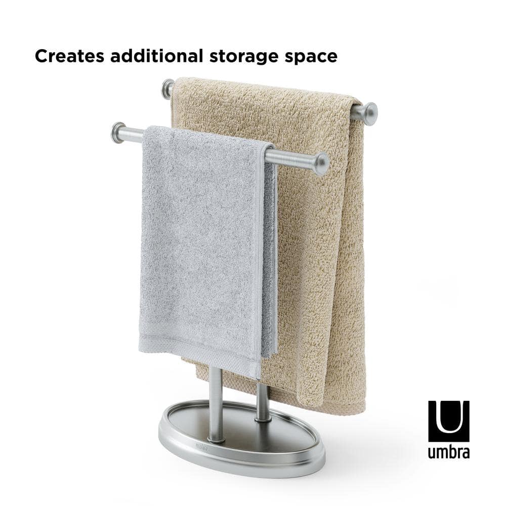 Nickel Freestanding Double Towel Stand with Tray