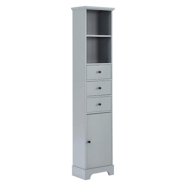 Polibi 15 in. W x 10 in. D x 68.30 in. H Gray Tall Storage Linen Cabinet with 3-Drawers and Adjustable Shelves