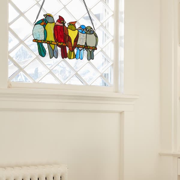 River of Goods Multi-Colored Birds in Love Stained Glass