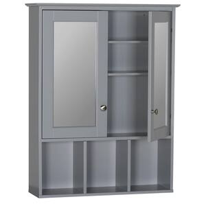 23.6 in. W Oversized Bathroom Medicine Cabinet Wall Mounted Storage with Mirrors and Adjustable Shelves, Grey