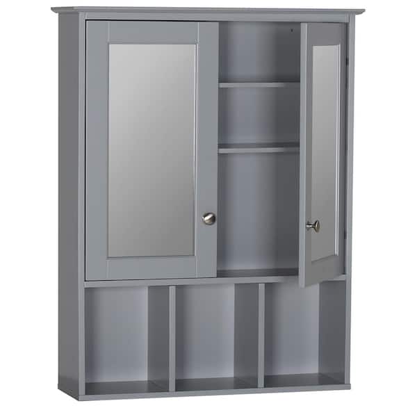 Double Door Stainless Steel Mirrored Wall Mounted Bathroom Cabinet White/Grey UK