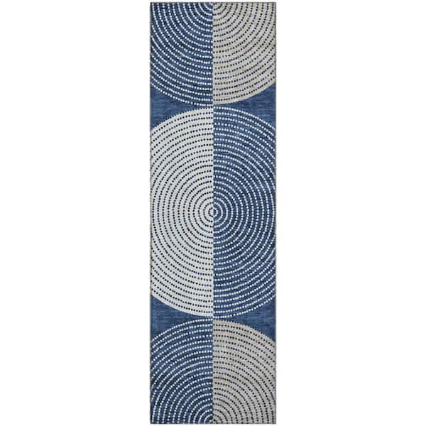 Mayfield Premium Machine Washable Abstract AMF2281 Navy 2 ft. x 7 ft. Runner Rug