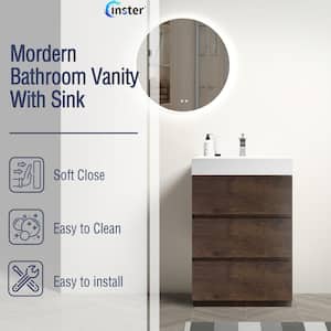 NOBLE 24 in. W x 18 in. D x 25 in. H Single Sink Freestanding Bath Vanity in Wood with White Solid Surface Top