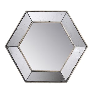 21 in. W x 18.6 in. H Hexagon Wooden Framed Wall Bathroom Vanity Mirror in Silver, Artistic Display Accent Mirror