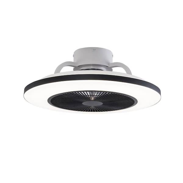 OUKANING 23 in. Modern Integrated LED Indoor Enclosed Semi Flush Mount Quiet Motor Ceiling Fan with Remote