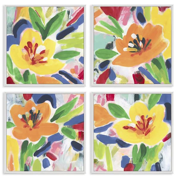 Fresh Vivid Blossoms by June Erica Vess 4-Piece White Framed Nature Giclee Art Print 17 in. x 17 in.