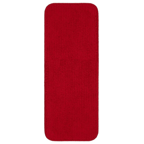 Ottomanson Softy Collection Washable Non-Slip Rubberback Solid 9 in. x 26 in. Indoor Stair Treads, Set of 7, Red