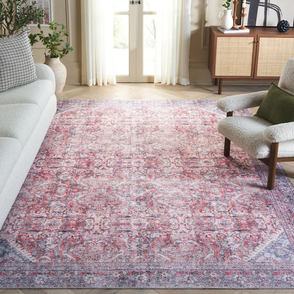 Vintage Serapi Red Orange/Blue 9 ft. x 12 ft. Machine Washable Distressed Abstract Floral Area Rug