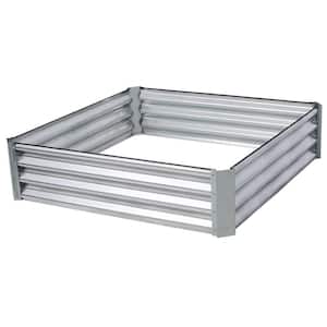 4 x 4 x 1 ft Square Outdoor Galvanized Planter Raised Garden Bed Silver