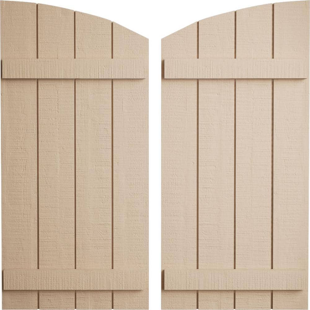 22 in x 66 in Polyurethane Rough Cedar Four Board Joined Board-n-Batten Elliptical Top Faux Wood Shutters Primed Tan price history on PriceWatchPro