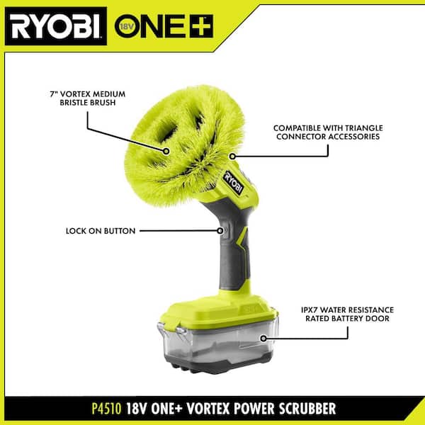 RYOBI ONE+ 18V Cordless Power Scrubber (Tool Only) with 6 in