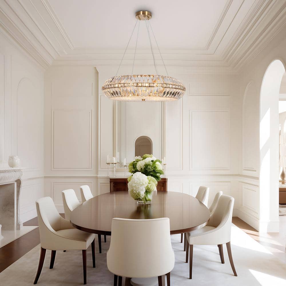 Gold Brass Crystal 10-Light Drum Chandelier