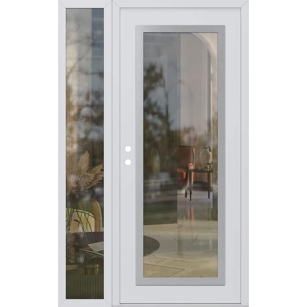 C1 50 in. x 80 in. Silver P Right-Hand/Inswing Clear Glass White/White Sidelite Steel Prehung Front Door price history on PriceWatchPro