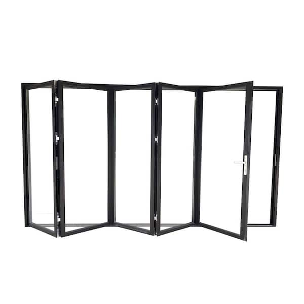 TEZA DOORS 144 in. x 80 in. Black Left Swing/Outswing 5-Panels Bifold Patio Door
