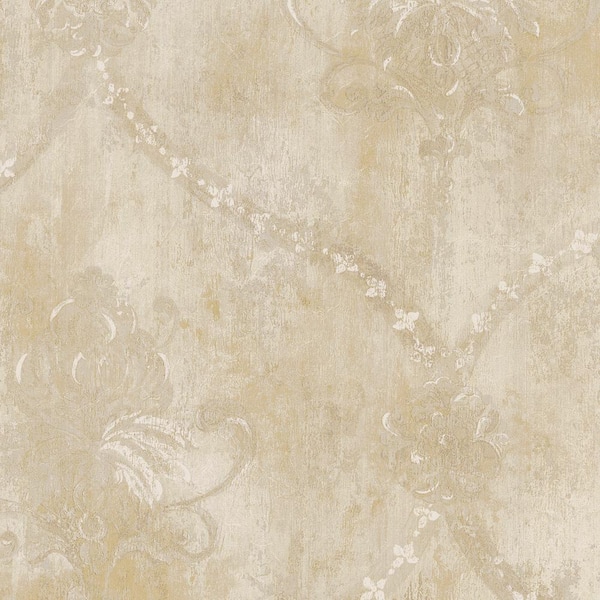 Regal Damask Wallpaper in Pearl, Beige, White and Cream