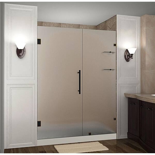 Aston Nautis GS 66 in. x 72 in. Frameless Hinged Shower Door with Frosted Glass and Glass Shelves in Oil Rubbed Bronze