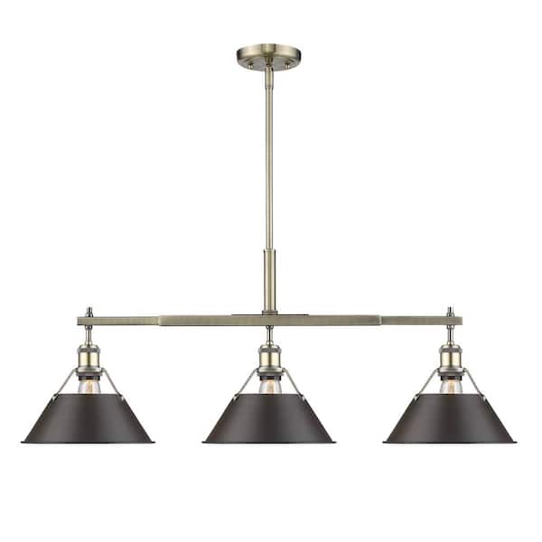 Golden Lighting Orwell AB 3-Light Aged Brass Pendant with Rubbed Bronze Shade