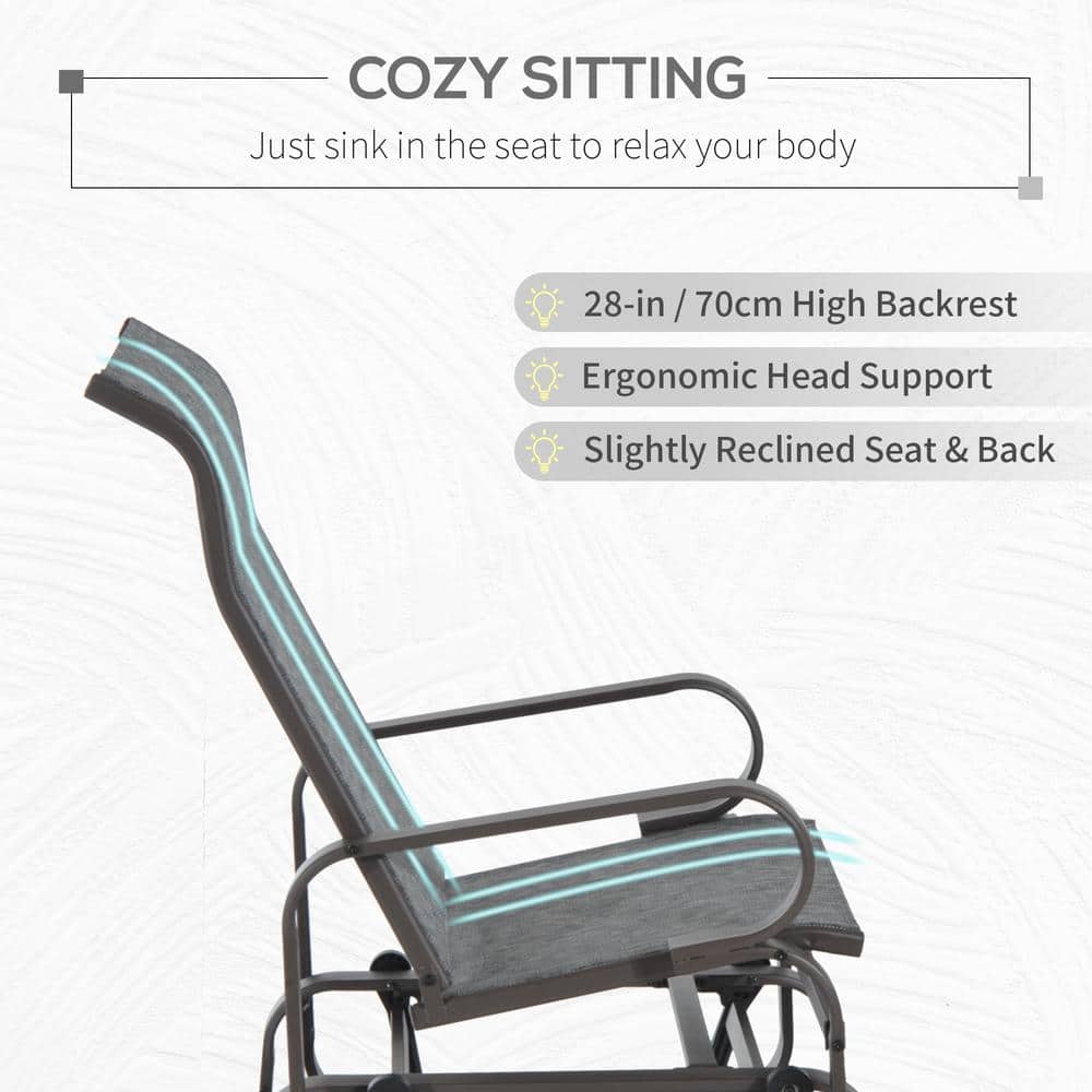 Gray Steel Outdoor Patio Glider Chair with Brown Frame