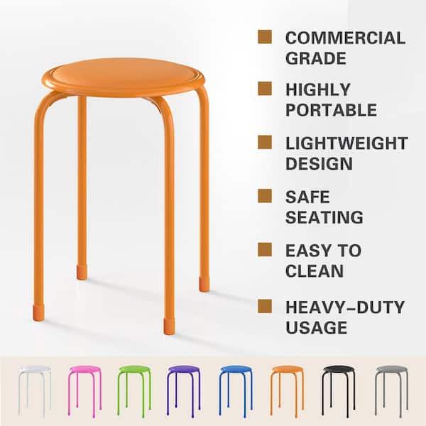 Stackable Stools Set of 6, 17 in. Metal Padded Counter Height Stacking Chairs for Classroom and Office, Orange