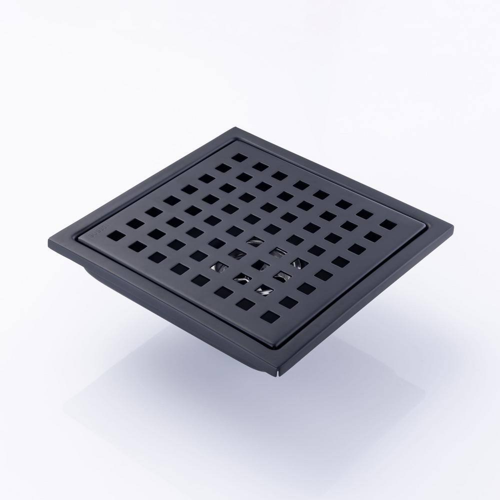 Flynama 6 in. Stainless Steel Square Shower Drain in Matte Black PZZ