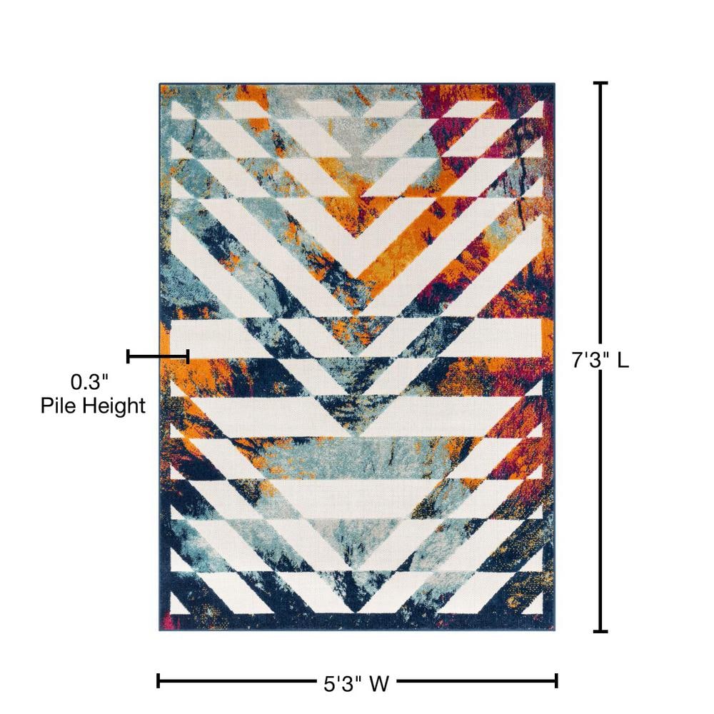 Multicolor Geometric Synthetic Indoor/Outdoor Area Rug 5'3" x 7'3"