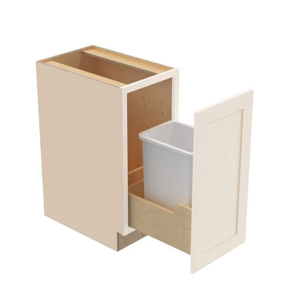 Newport 15 in. W x 24 in. D x 34.5 in. H Assembled Plywood Trash Can Kitchen Cabinet in Blended Cream with Soft Close