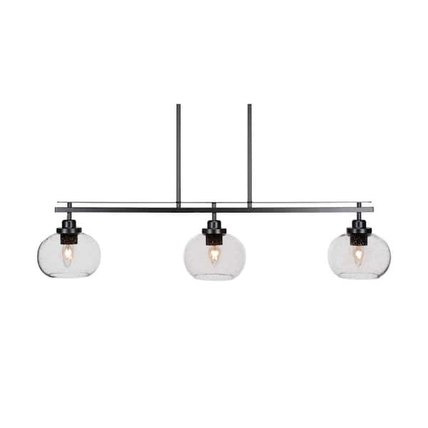 Unbranded Monroe 3-Light, Matte Black Billiard Light, Any room with 7 in. Clear Bubble Glass Shades no bulbs included