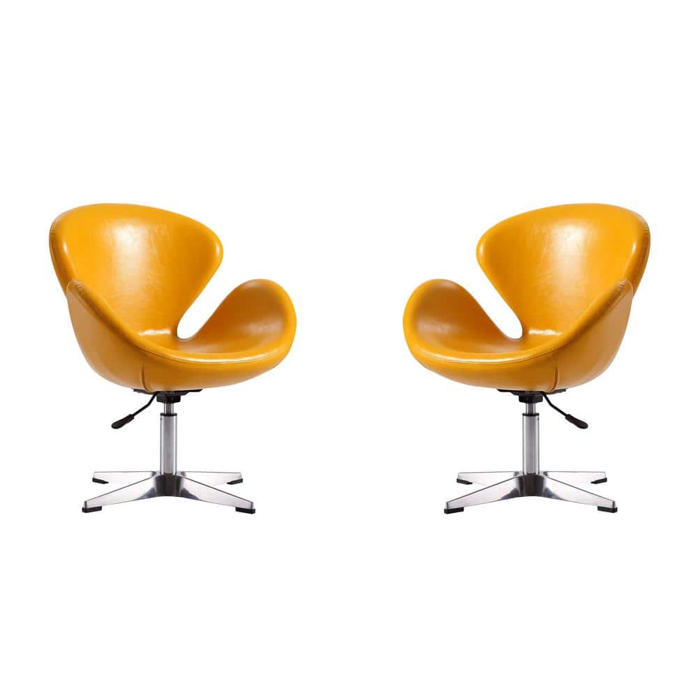 Raspberry Yellow Faux Leather Swivel Chair Set of 2