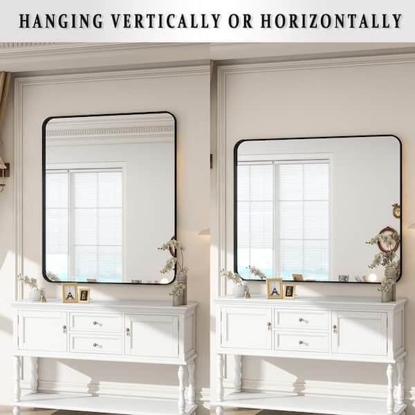 29.5 in. W x 39.4 in. H Rectangular Deep Framed Aluminum Alloy Black Wall Bathroom Vanity Mirror