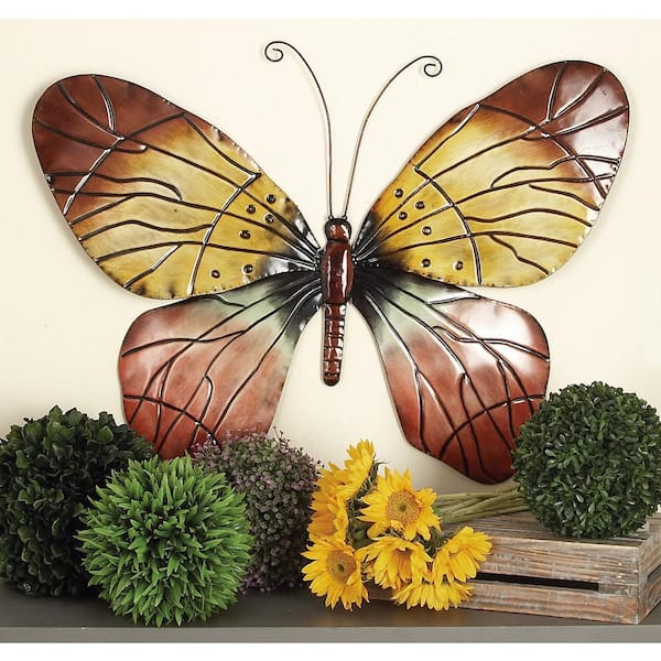 Litton Lane 36 in. x  27 in. Metal Red Indoor Outdoor Butterfly Wall Decor