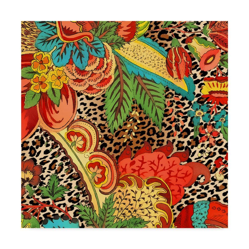 Colorful Floral and Leopard Abstract Canvas Art, 18" x 18"