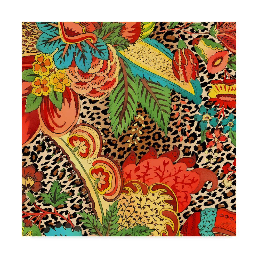 Vibrant Floral and Leopard Abstract Canvas Art, 35x35