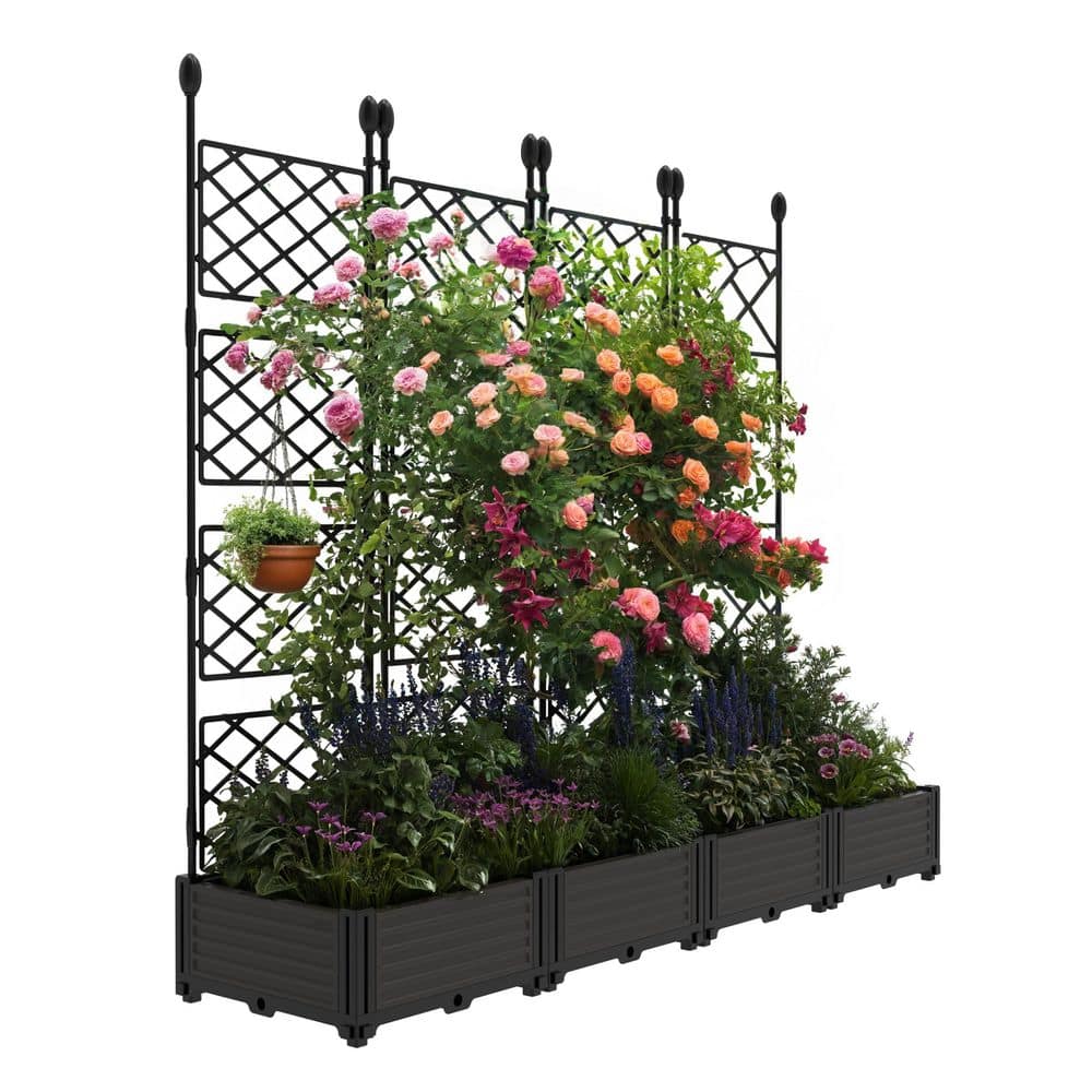 4 PCS Raised Garden Bed with Trellis, Outdoor Plastic Planter Box for Climbing Plants (16.2 in x 65.4 in x 63 in) price history on PriceWatchPro