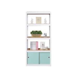 Kepsuul 32 in. W x 16 in. D x 77 in. H White Four Shelf + 1 Mint Door Customizable Modular Wood Shelving and Storage