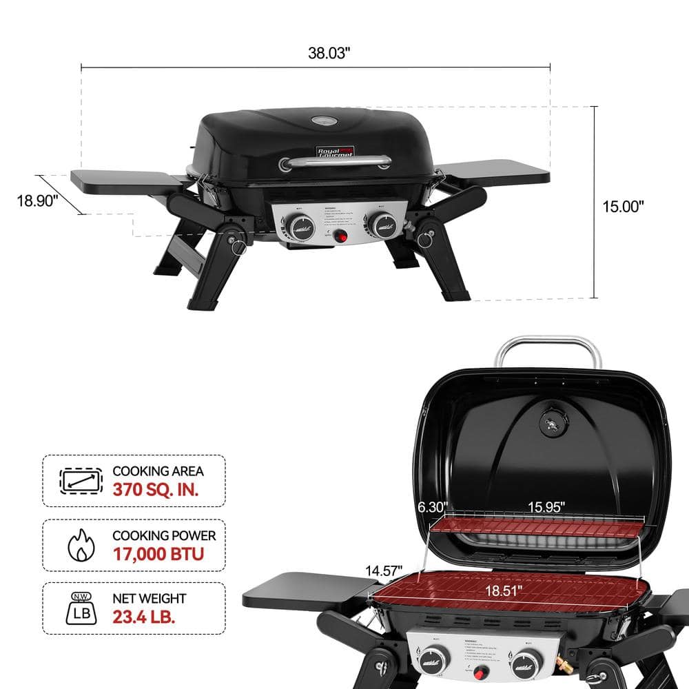 Royal Gourmet Black Stainless Steel 2-Burner Portable Propane Gas Grill