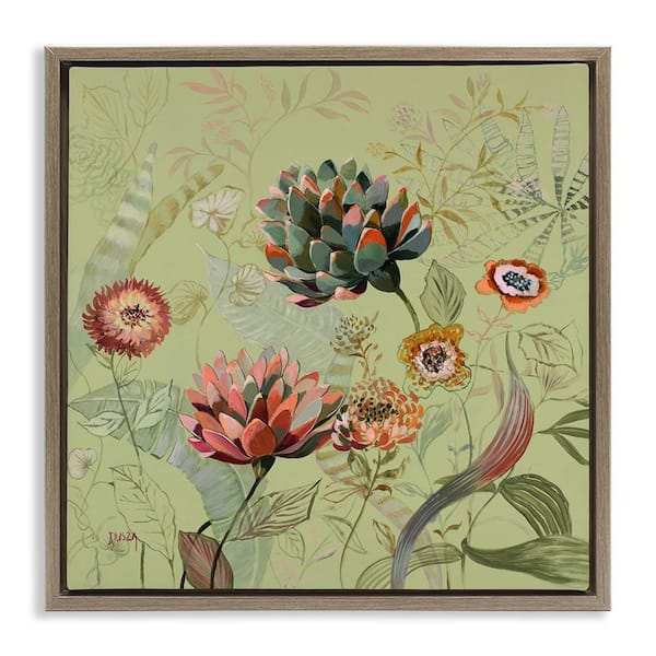 Stupell Industries Traditional Vintage Foliage by Dusza Brown Floater Frame Nature Graphic Art Print 18 in. x 18 in.