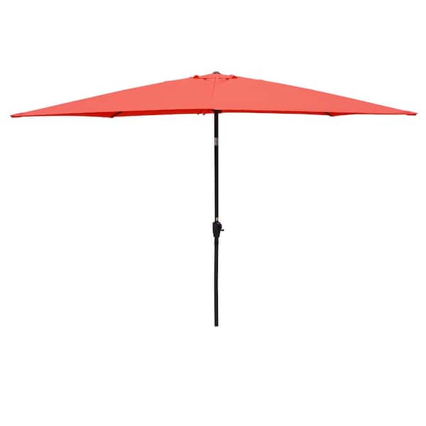 Tunearary 6 ft. x 9 ft. Polyester Outdoor Patio Umbrella in Red with 6 Steel Ribs and with Push Button Tilt/Crank